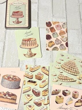 11 Cards & Tin Sweet Treats Glitter Greetings Post Card Set by Cavallini & Co